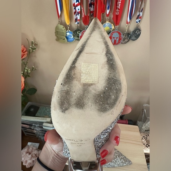 Jimmy Choo Erin 85 glitter slingback pumps silver - Picture 5 of 9